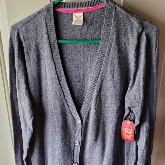 NWT's Faded Glory Gray Cotton/Polyester Cardigan Sweater Size Large 12-14 - Picture 2 of 4